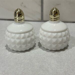 Vtg Hobnail Diamond Point Milk Glass Salt And Pepper Shakers Set Japan MCM